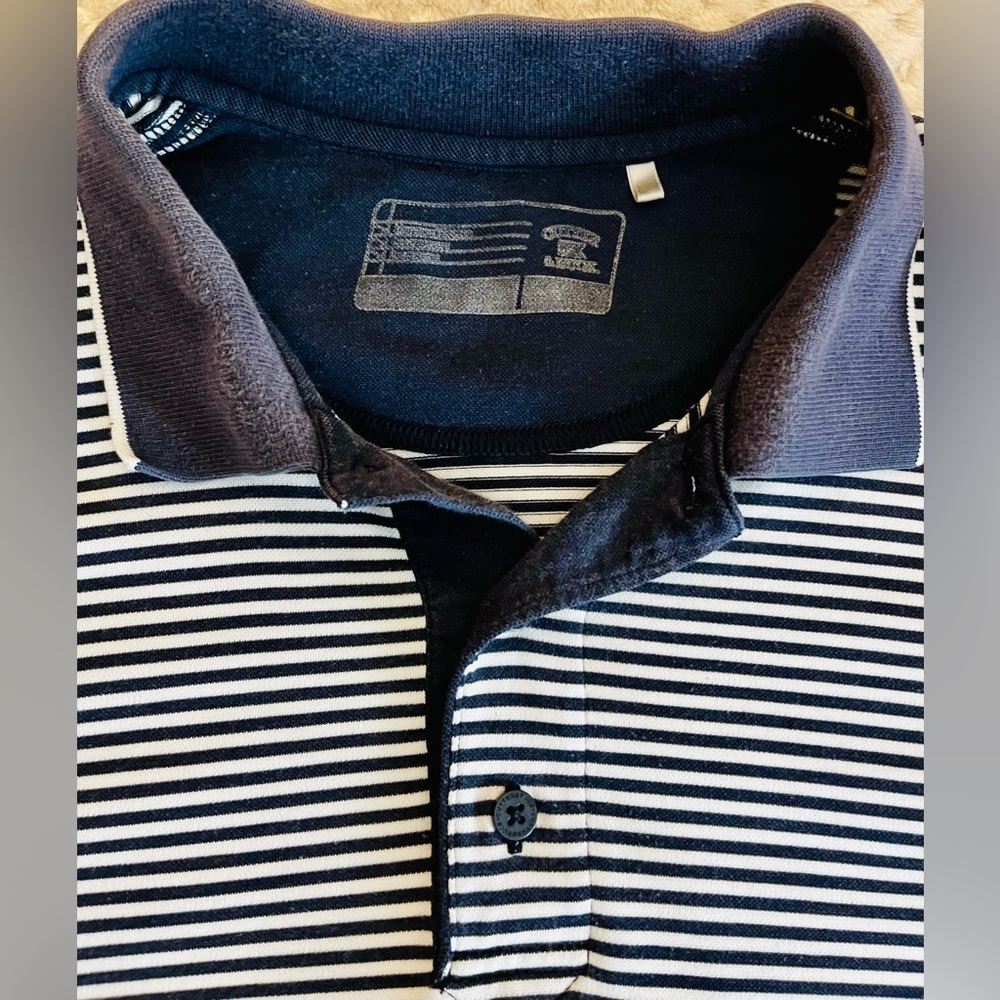Men’s “Cutter & Buck” Navy Blue & White Striped Polo Shirt - Picture 6 of 8